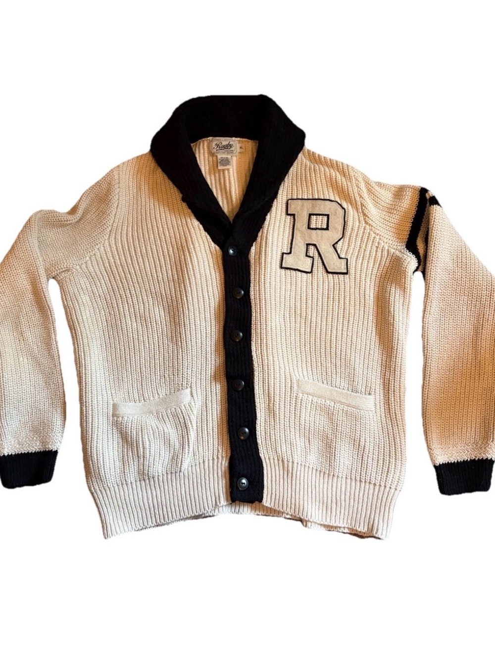 Rugby Ralph Lauren Knit Shawl Collar Sweater Cardigan Beige Black